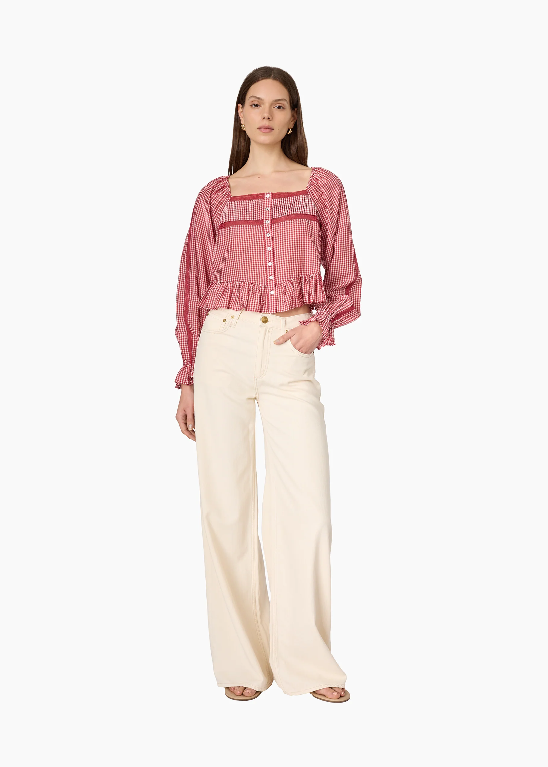 Anabela Silk Cotton Blouse Berry Gingham - Image 2