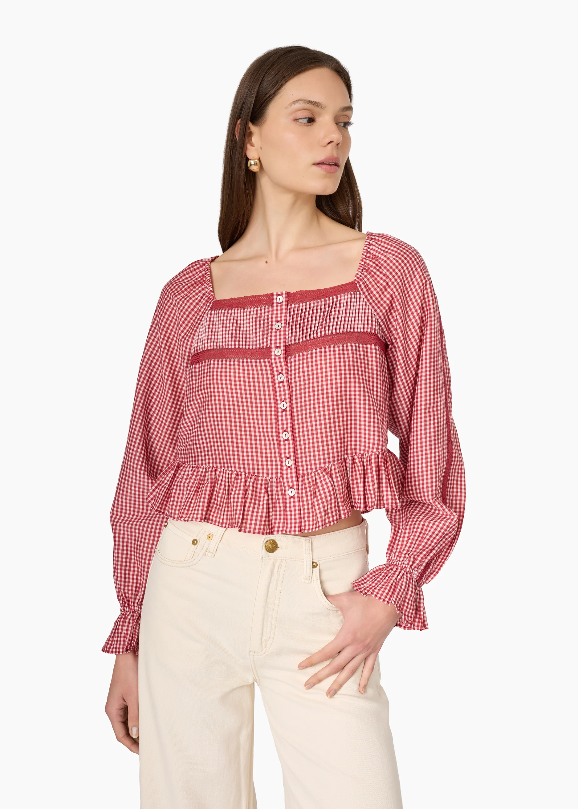 Anabela Silk Cotton Blouse Berry Gingham - Image 3