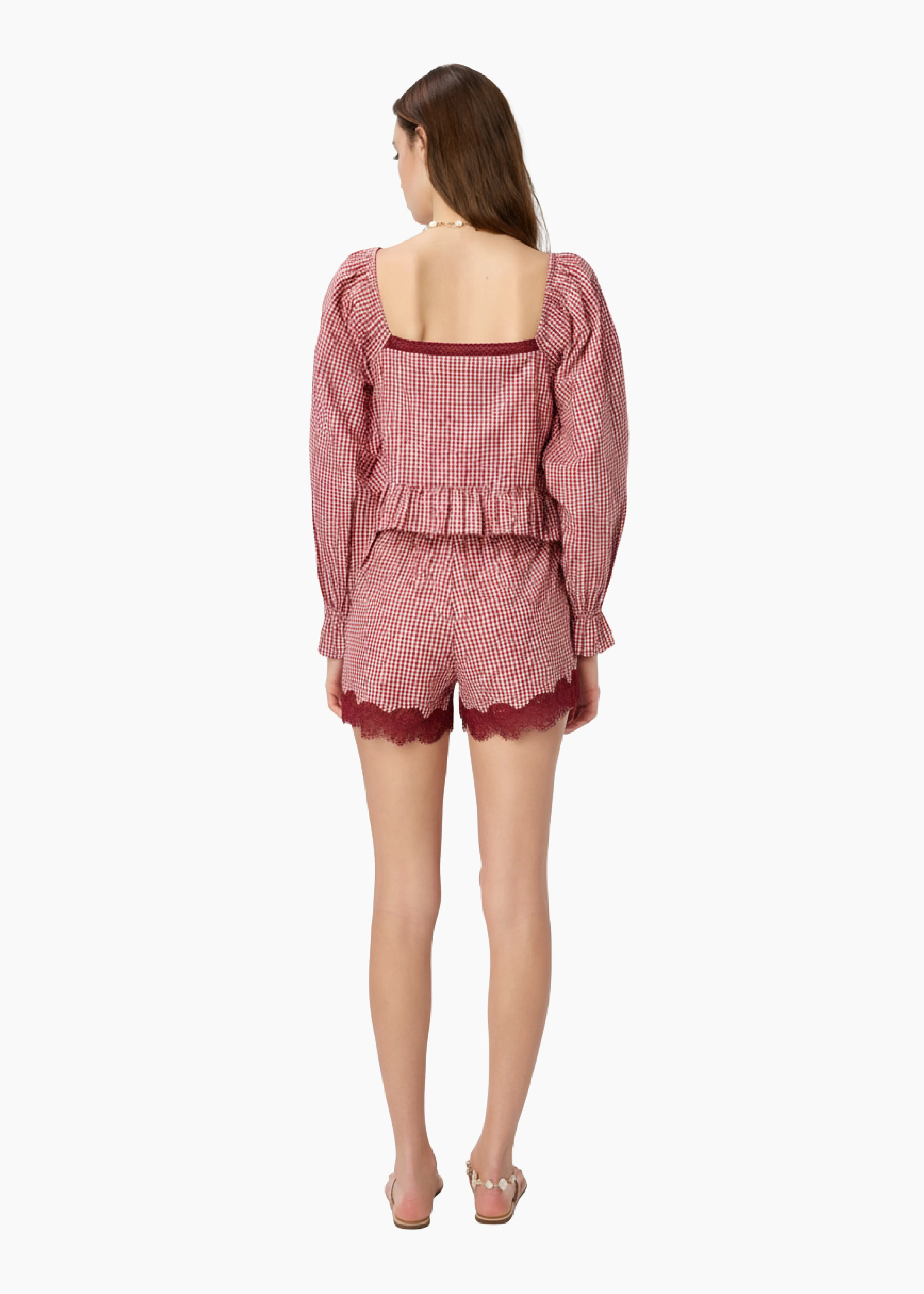 Anabela Silk Cotton Blouse Berry Gingham - Image 4