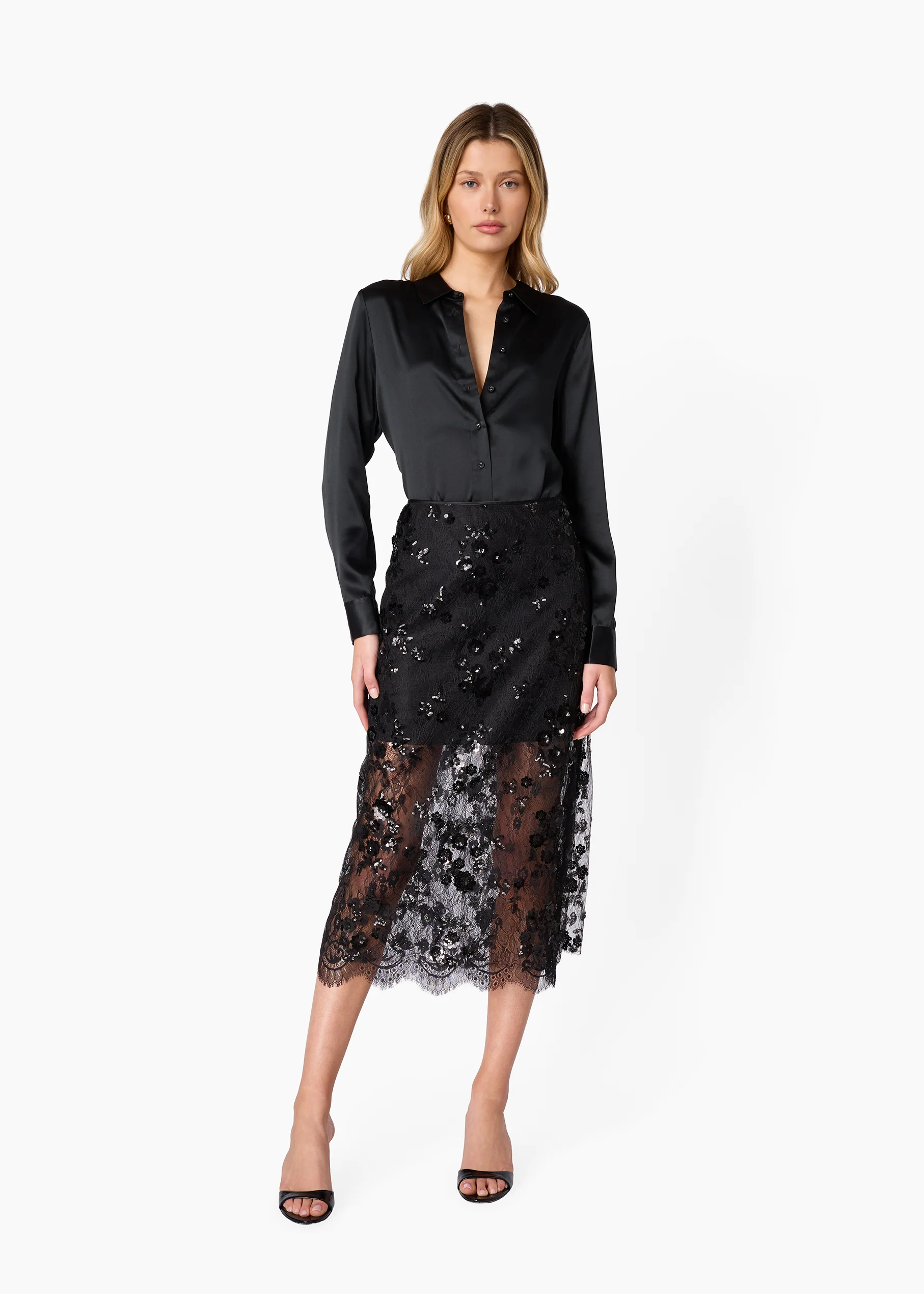 Aylin Sequin Lace Midi Skirt Black - Image 3