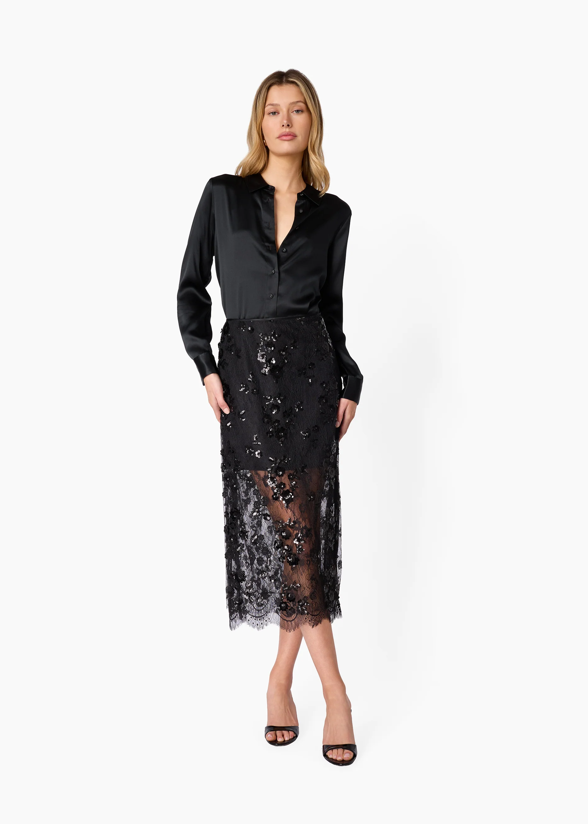 Aylin Sequin Lace Midi Skirt Black - Image 4