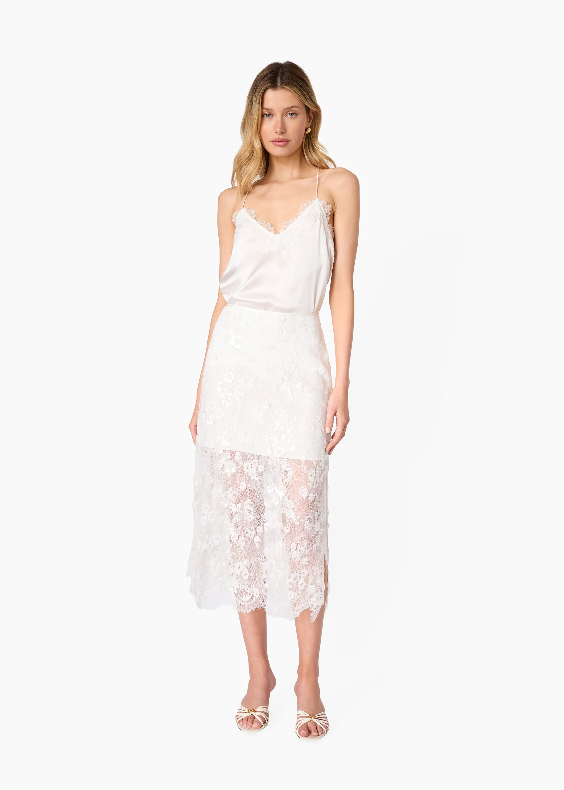 Aylin Sequin Lace Midi Skirt White - Image 3