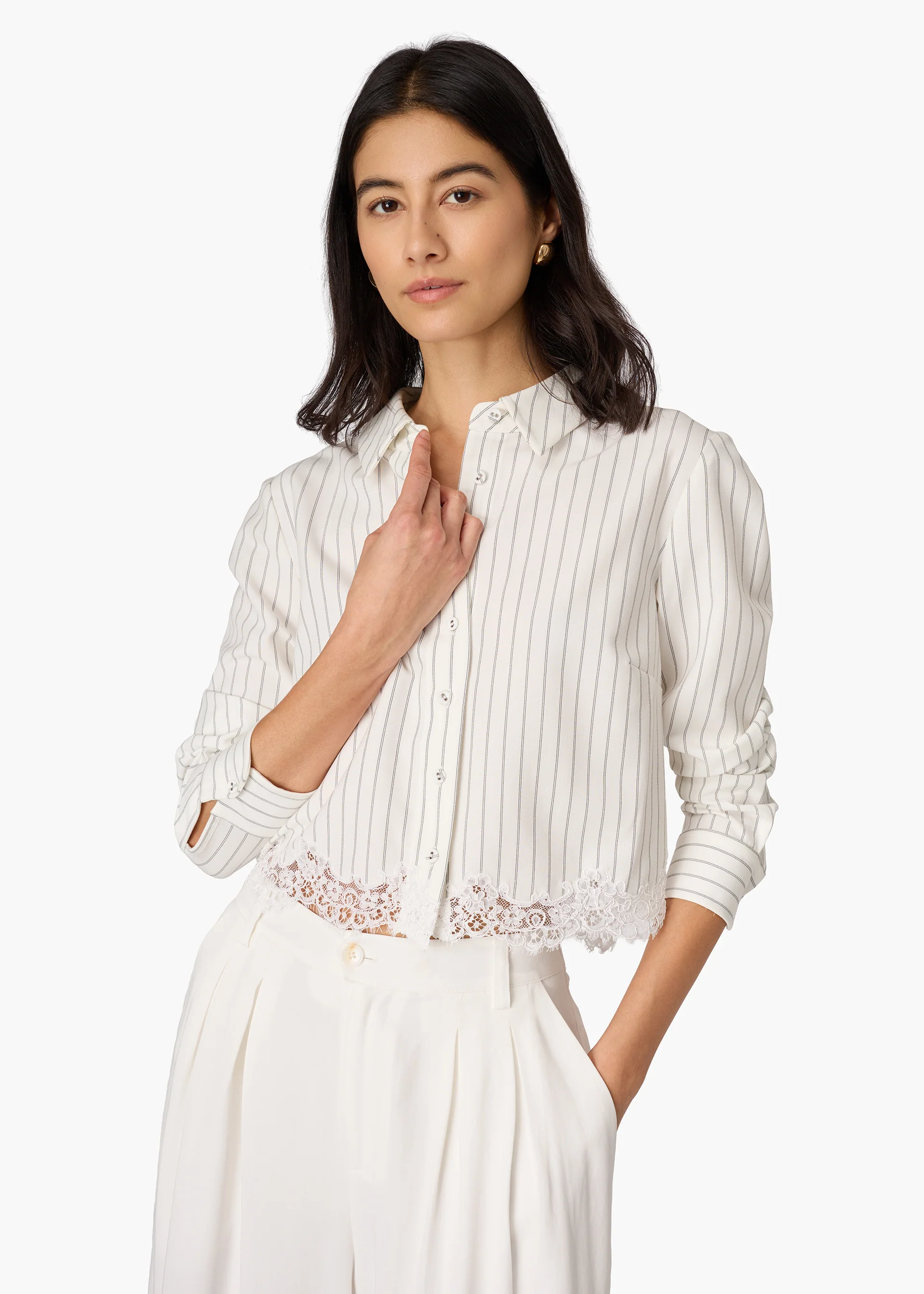 Callum Button Down White Pinstripe - Image 5
