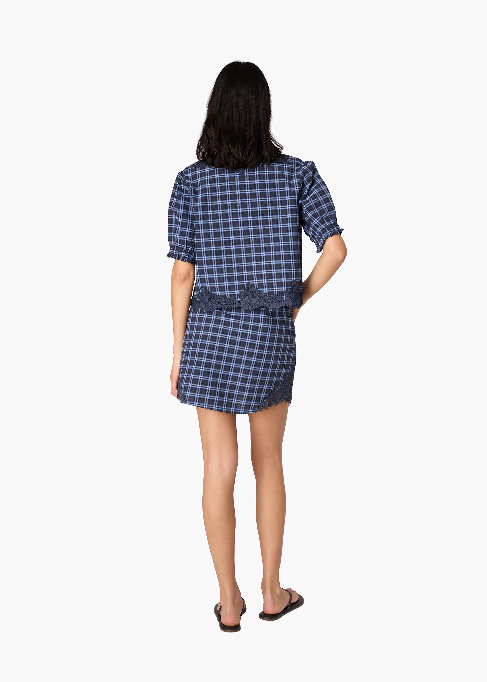 Hearst Cotton Mini Skirt Navy Plaid - Image 4