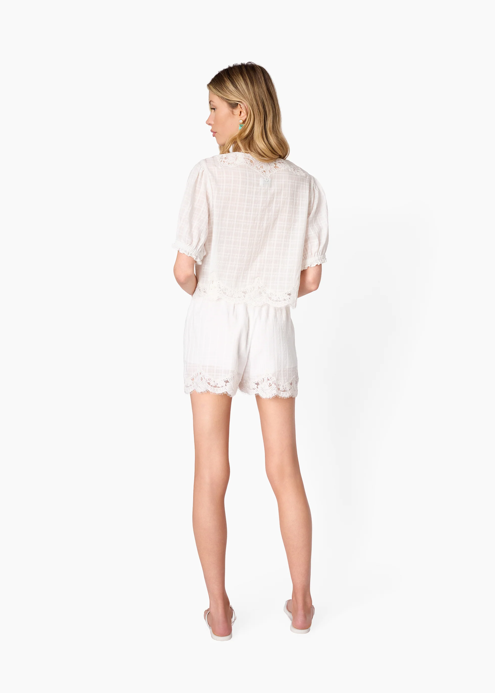 Junie Cotton Plaid Top White - Image 4