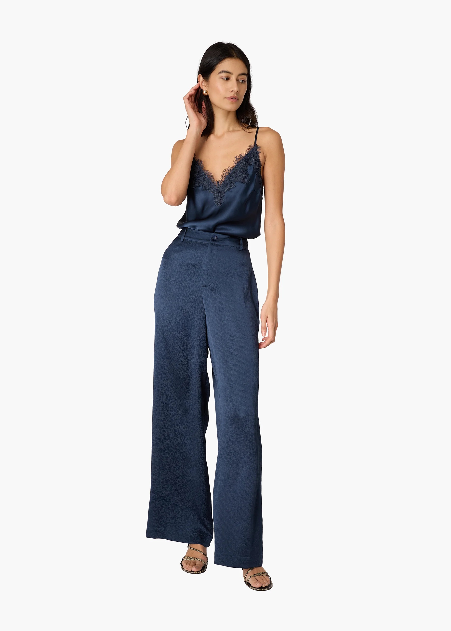 Kyley High Rise Hammered Silk Pant Moody Blue - Image 2