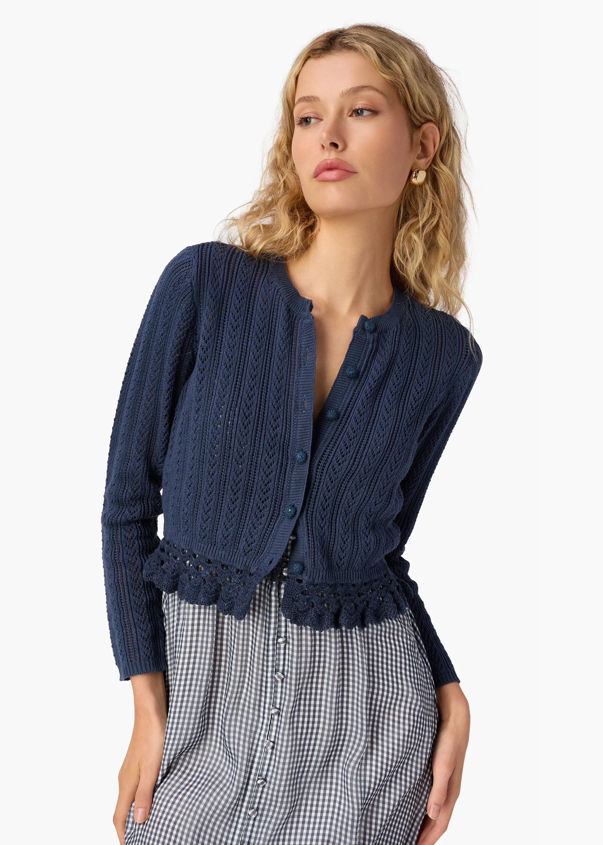 Lilibeth Pointelle Cardigan Moody Blue