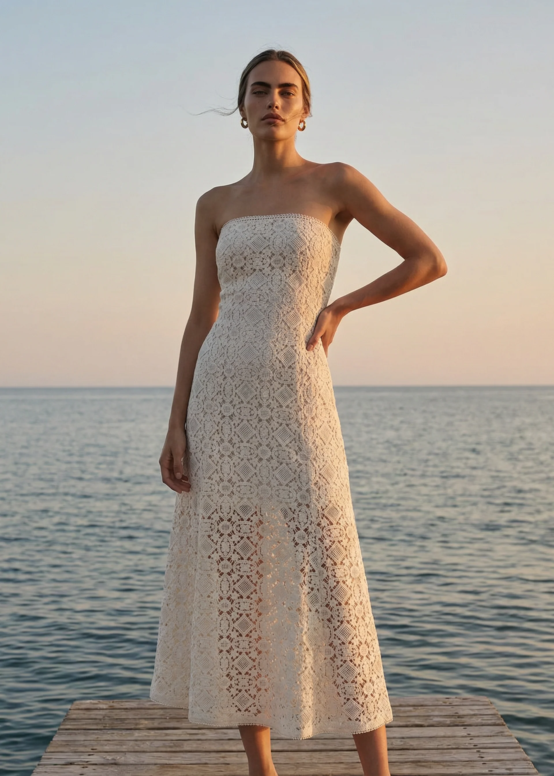 Lisboa Strapless Crochet Dress Ceramic - Image 5