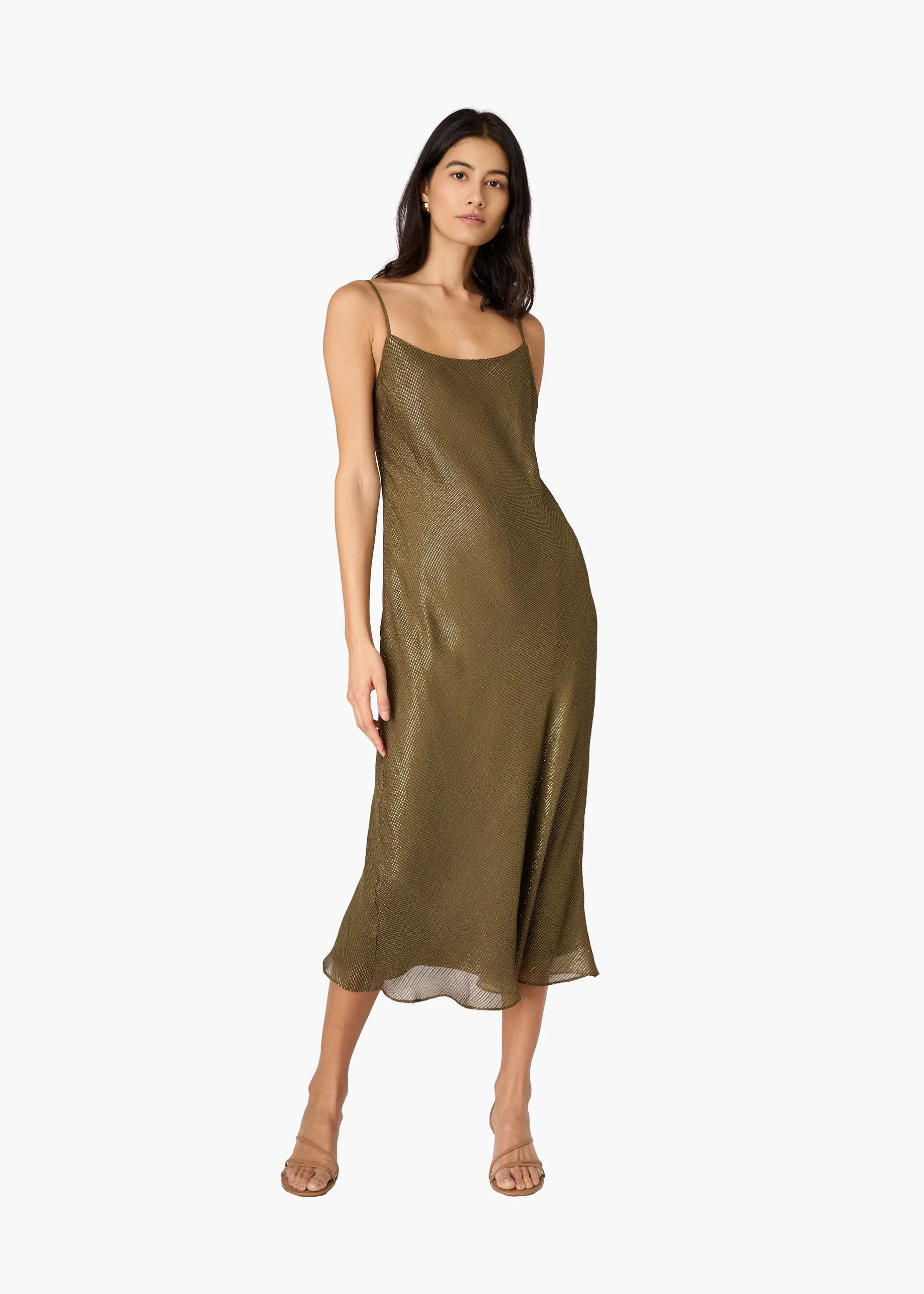 Luanna Metallic Chiffon Midi Dress Grove