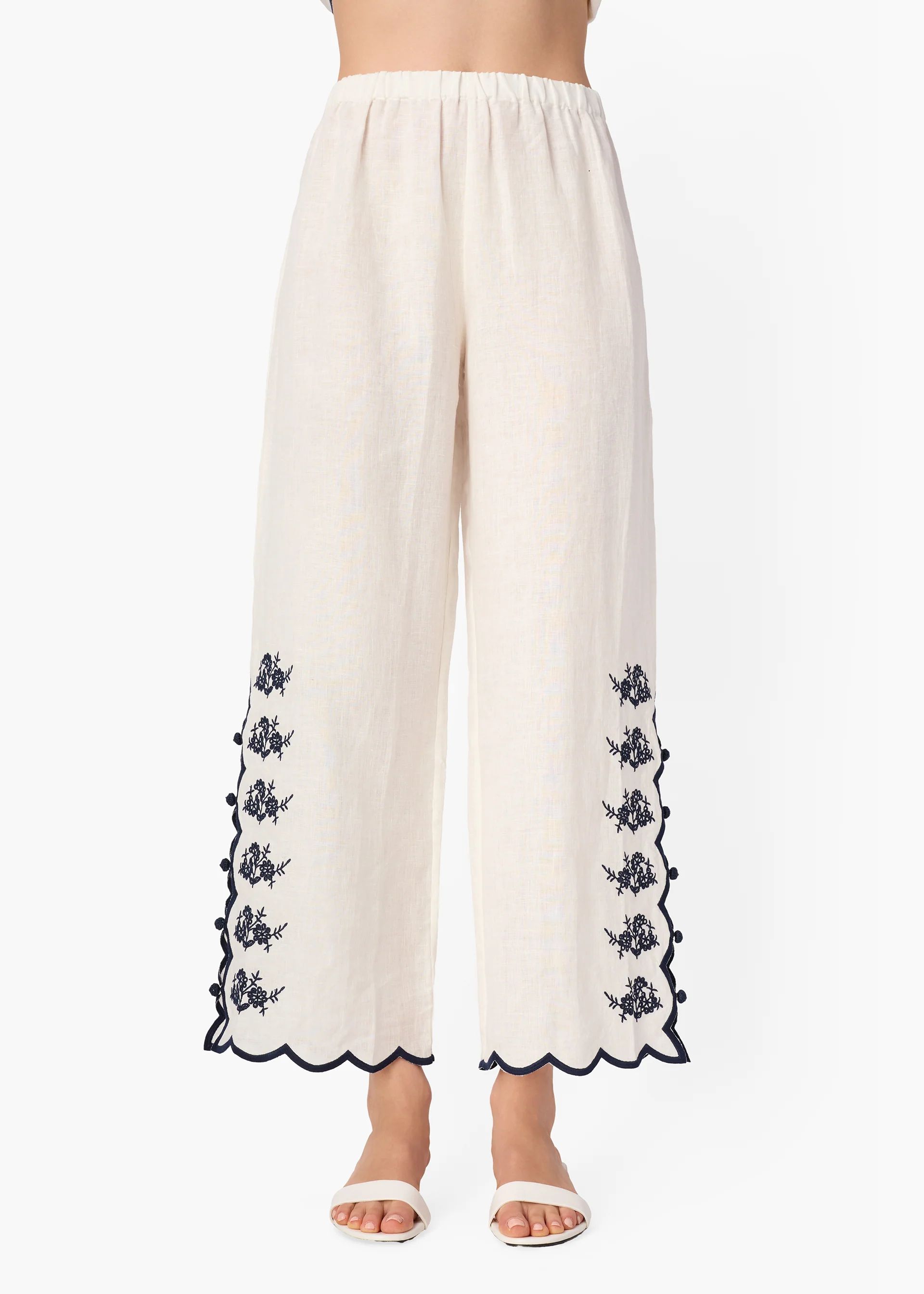 Madrid Embroidered Linen Pant Macadamia