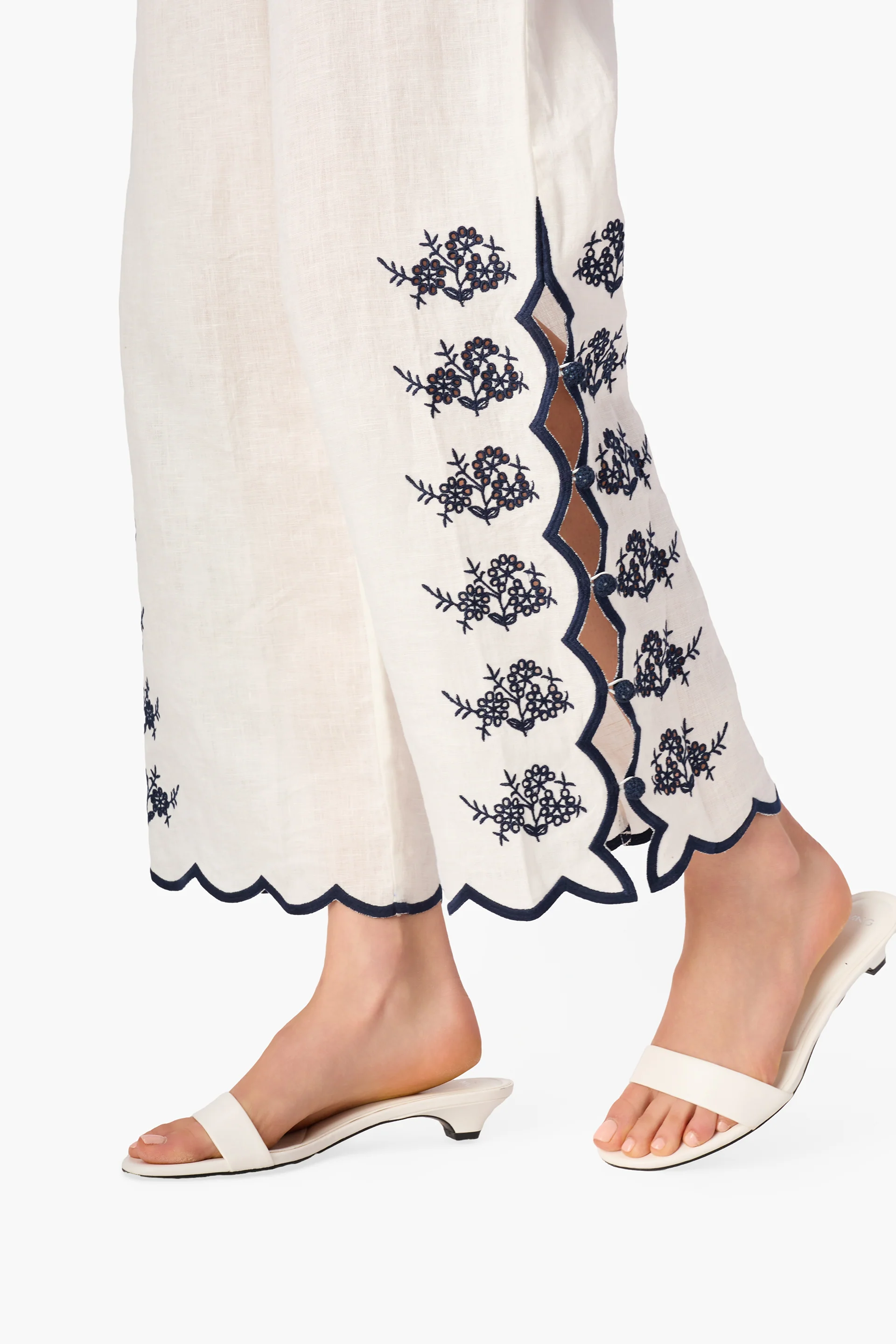 Madrid Embroidered Linen Pant Macadamia - Image 3