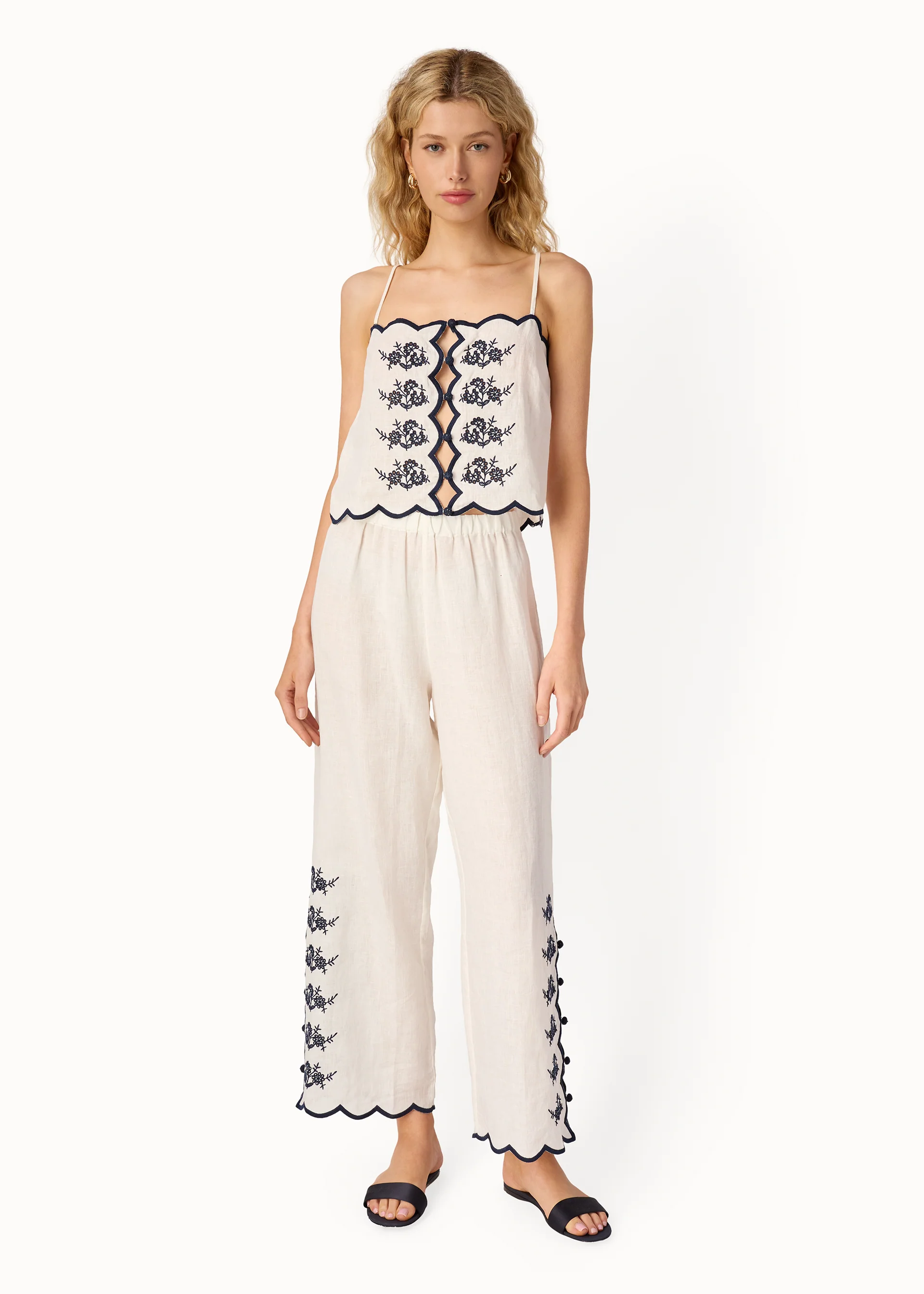 Nazare Embroidered Linen Camisole Macadamia - Image 2