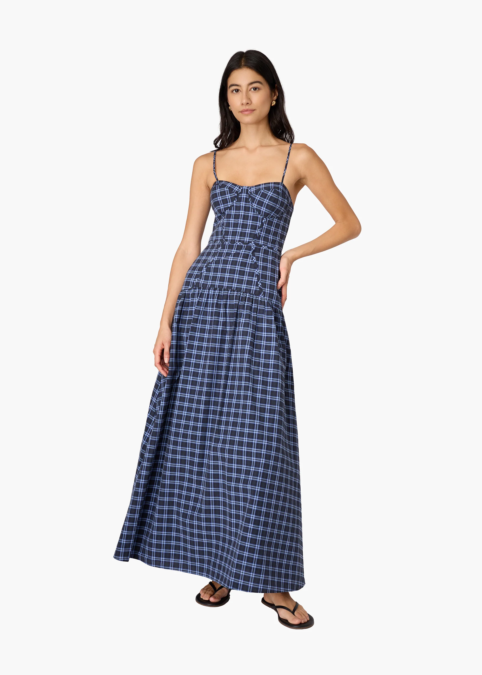 Palermo Cotton Maxi Dress Navy Plaid - Image 2