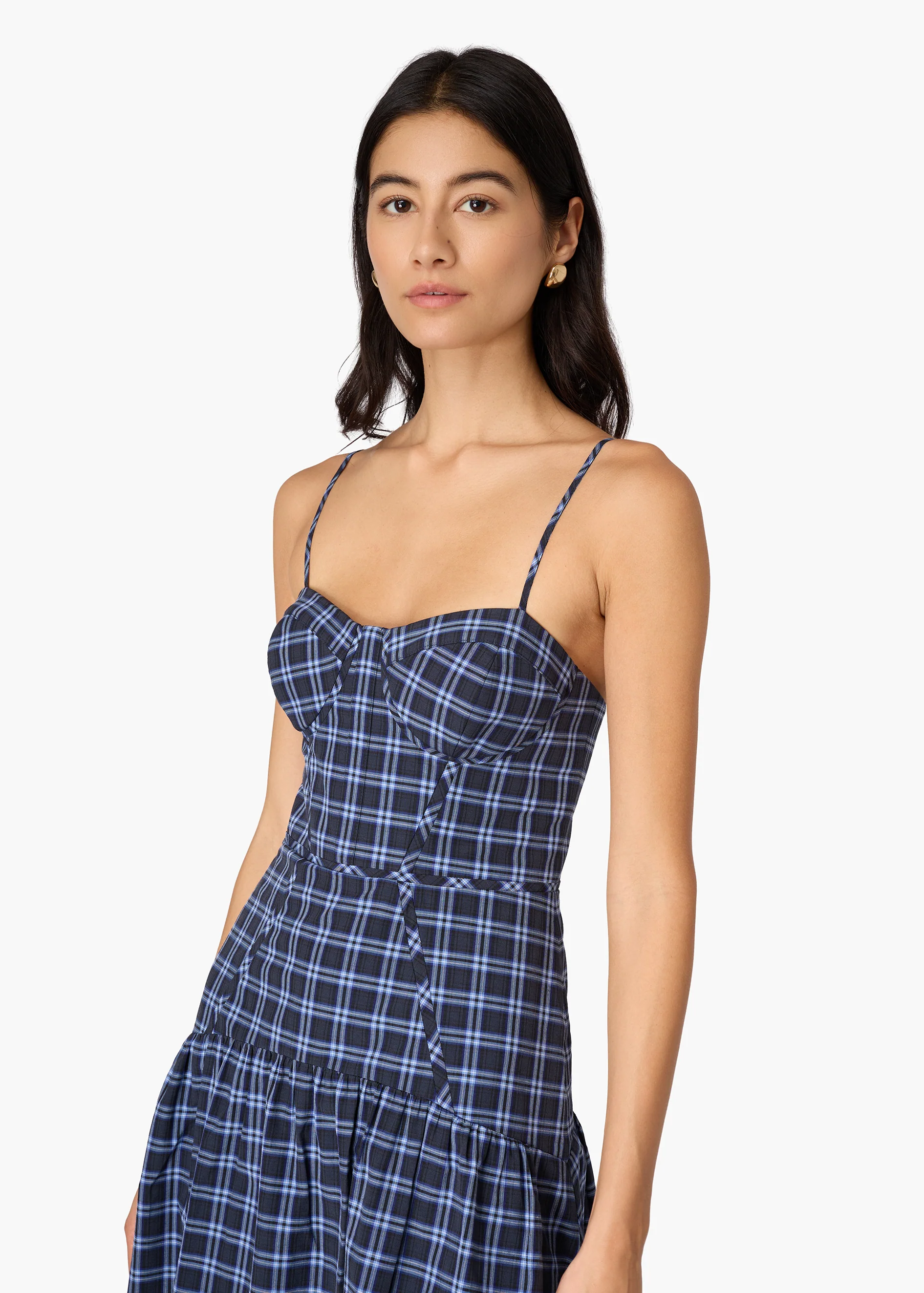 Palermo Cotton Maxi Dress Navy Plaid - Image 3