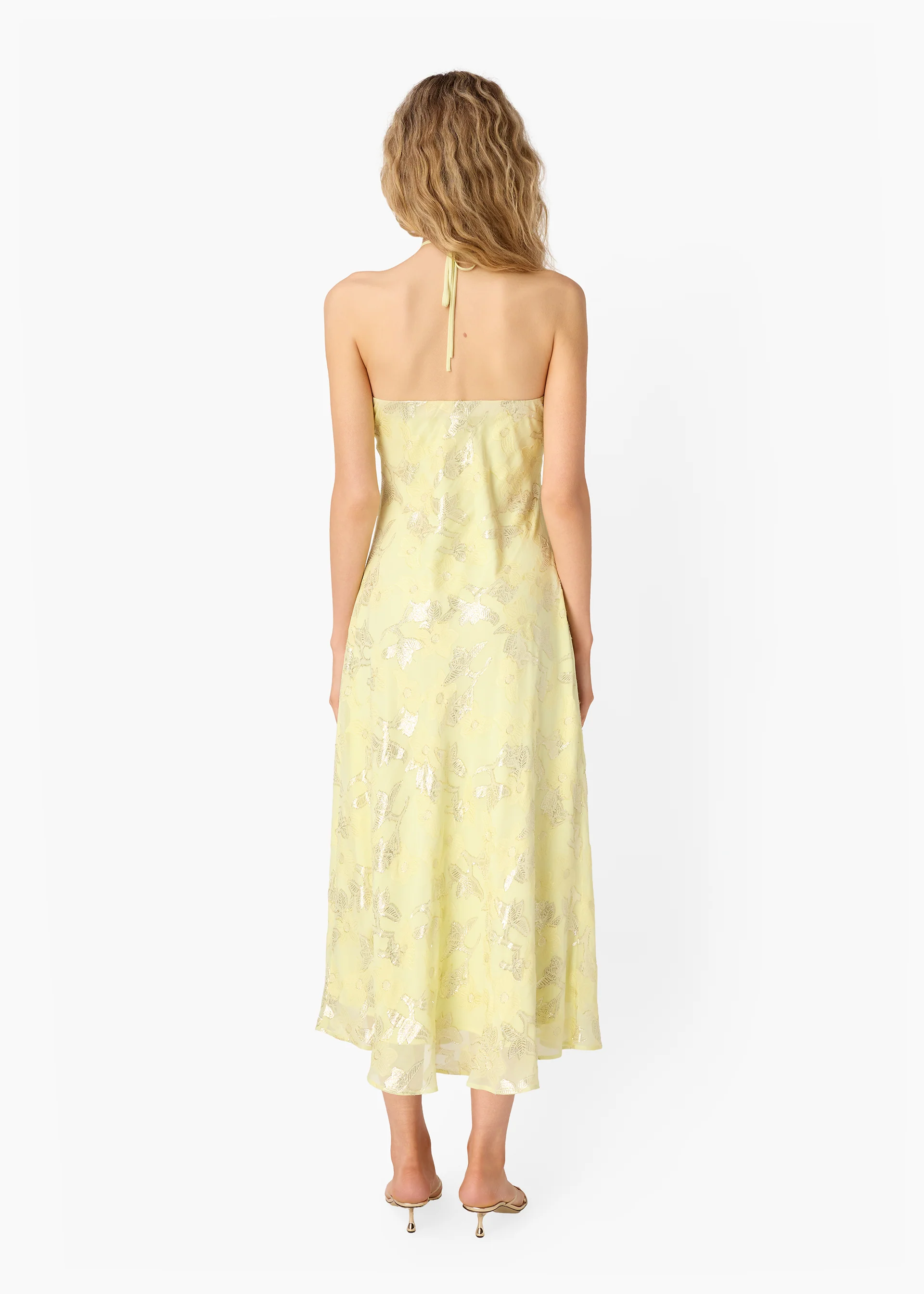 Ruzita Metallic Chiffon Midi Dress Buttercup - Image 4