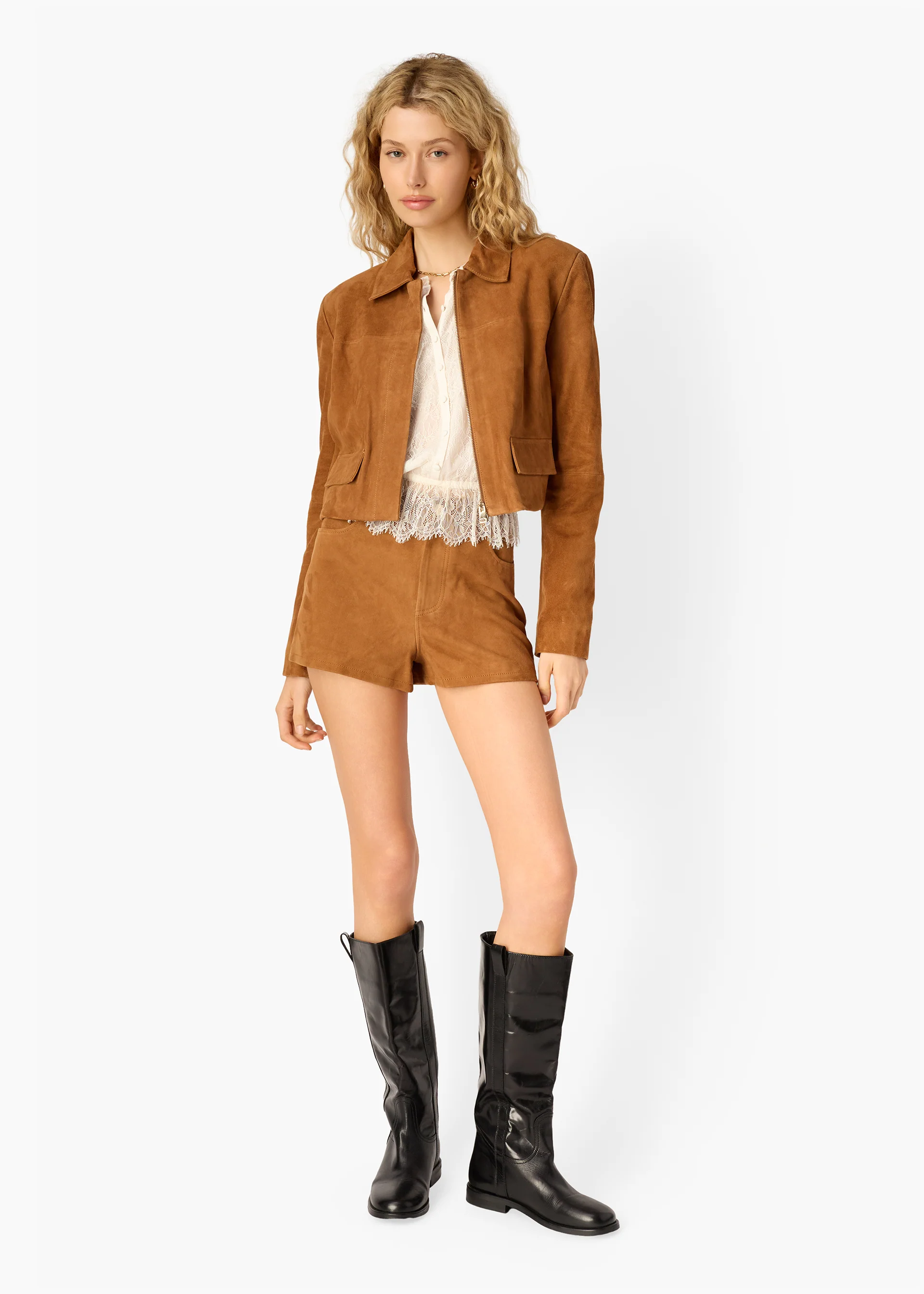 Sullivan Suede Cropped Jacket Cognac - Image 3