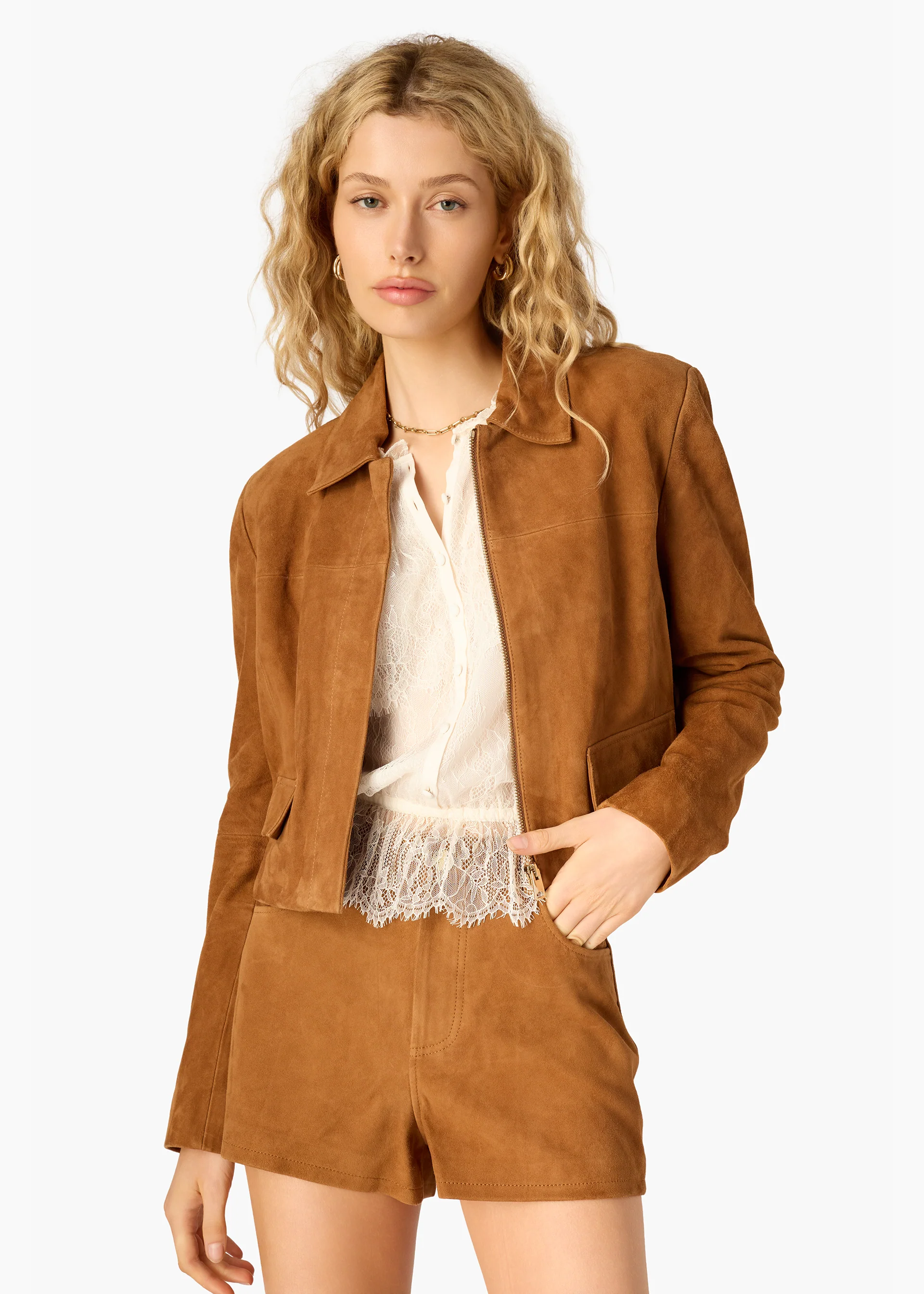 Sullivan Suede Cropped Jacket Cognac - Image 4
